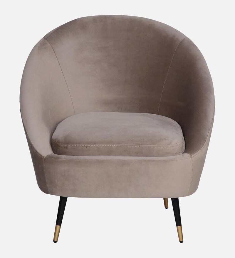 Buy Mariana Velvet Barrel Chair in Ash Grey Colour with Foot Stool by