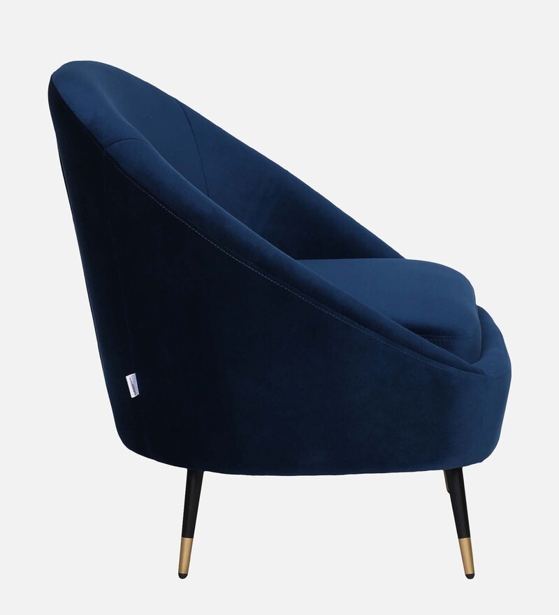 Buy Mariana Velvet Barrel Chair in Opal Blue Colour with Foot Stool by