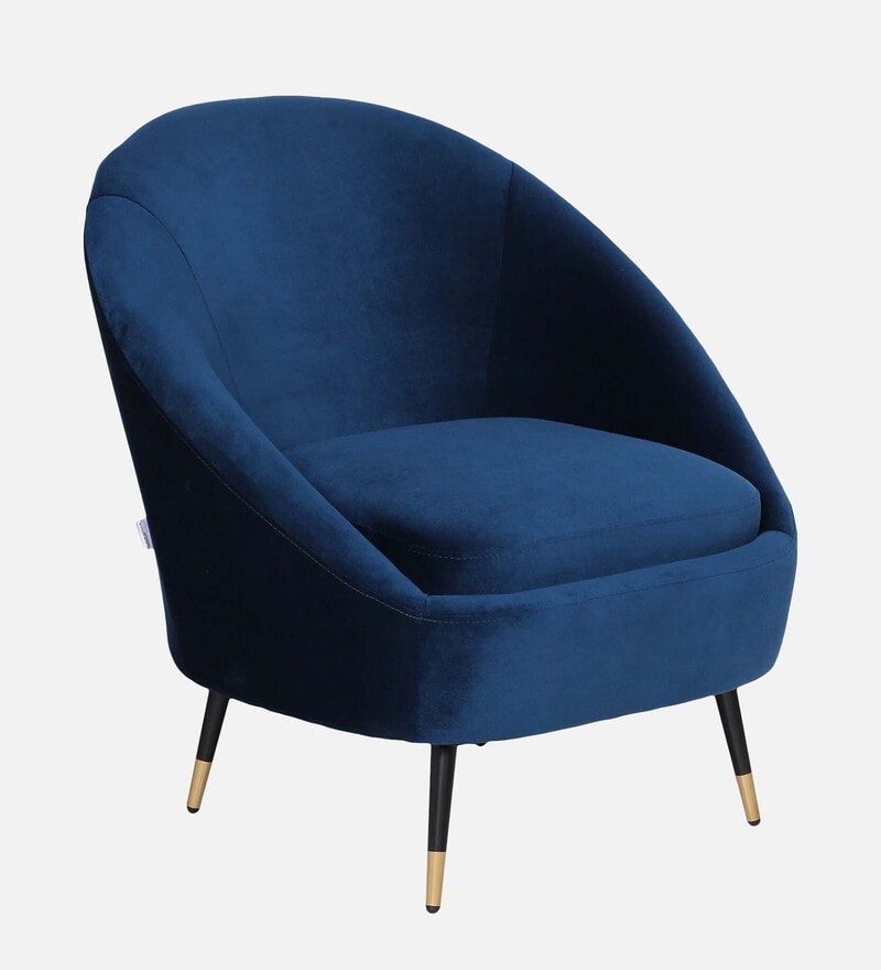 Buy Mariana Velvet Barrel Chair in Opal Blue Colour with Foot Stool by