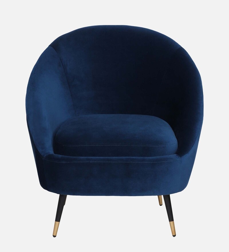 Buy Mariana Velvet Barrel Chair in Opal Blue Colour with Foot Stool by ...