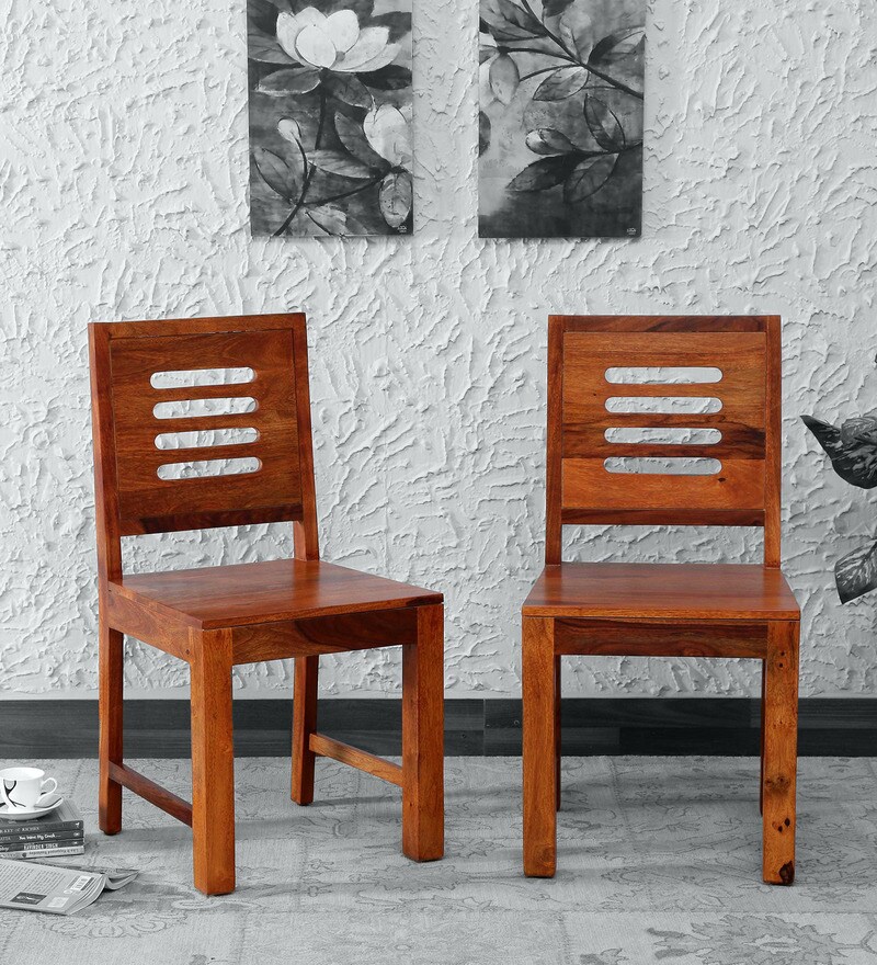 Buy Marin Solid Wood Dining Chair (Set Of 2) In Natural Teak Finish