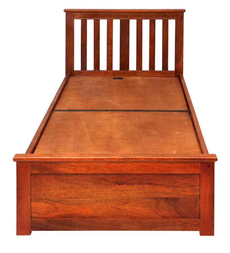 Buy Marko Solid Wood Single Bed in Honey Finish with Box Storage Online