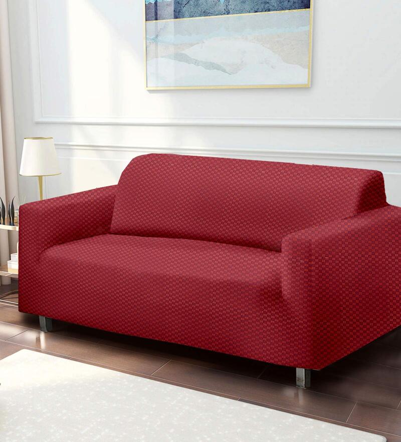 Buy Maroon Geometric Polyester 3 Seater Sofa Cover by Cortina Online ...