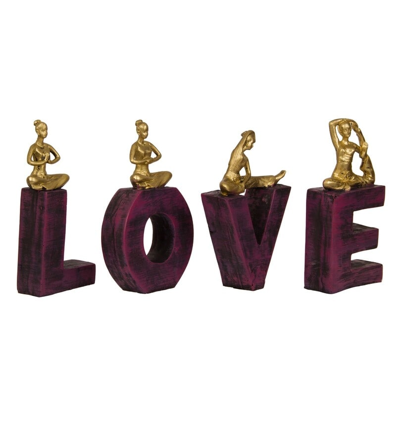 Buy Maroon Gold Love Sign with Attached Yoga Lady Polyresin Figurine by