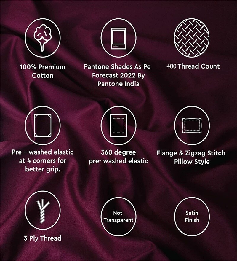 Buy Maroon Solid 400 TC Cotton 1 Bedsheet with 2 Pillow Covers By Romee