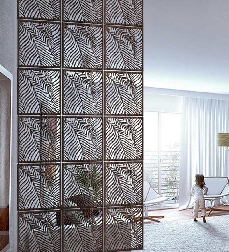 Buy Acrylic Wooden Texture Hanging Room Divider in Brown Colour Online