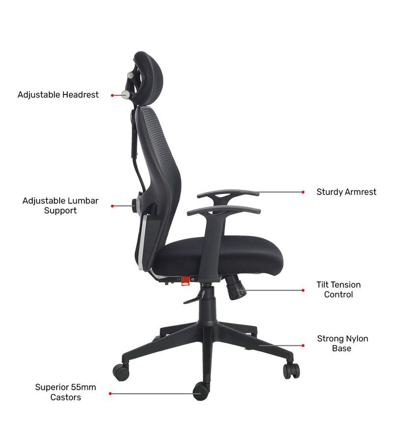 Buy Marvel Breathable Mesh Ergonomic Chair in Black Colour with