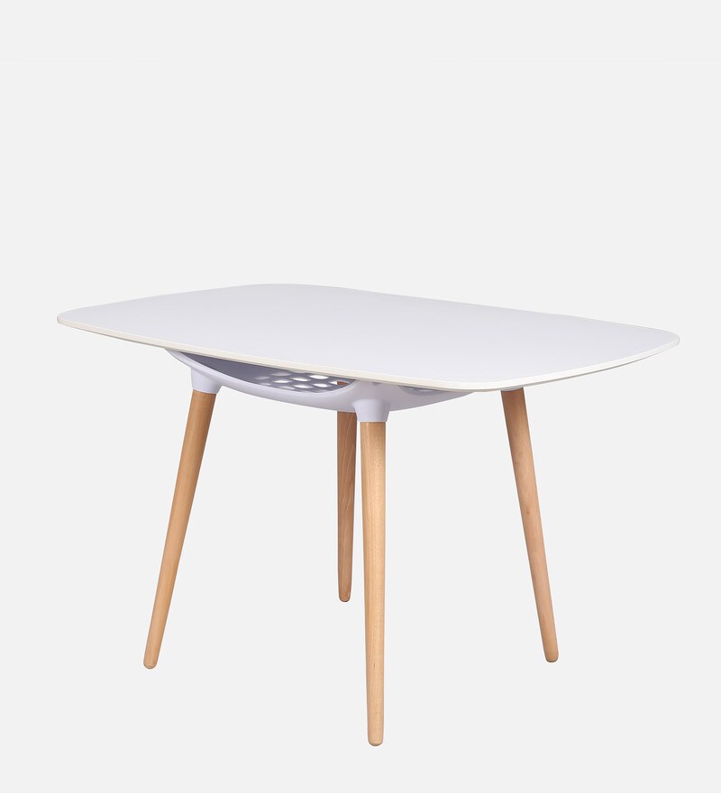 Buy Mason Solid Wood 4 Seater Dining Table in White Finish by Pansy