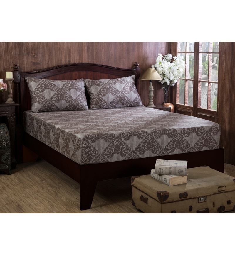 Buy Brown 100 Cotton King Size Bed Sheet Set of 3 by Maspar Online Floral King Bed Sheets