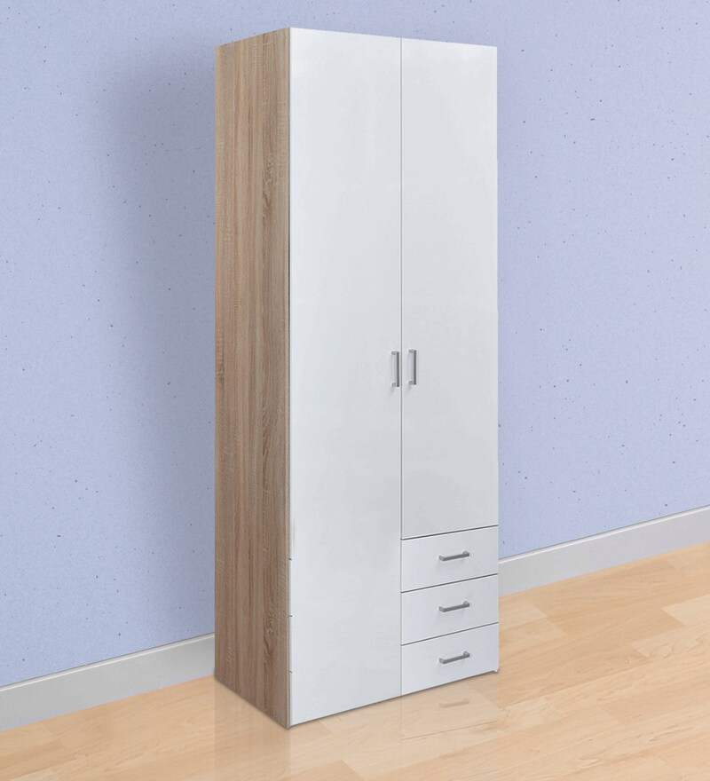 Buy Masters High Gloss Two Door Wardrobe In Oak And White Finish