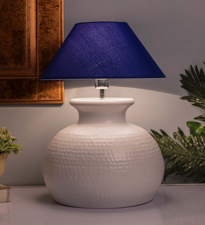 Buy Matt White Hammered Pitcher Table Lamp with White Cone Shade Online
