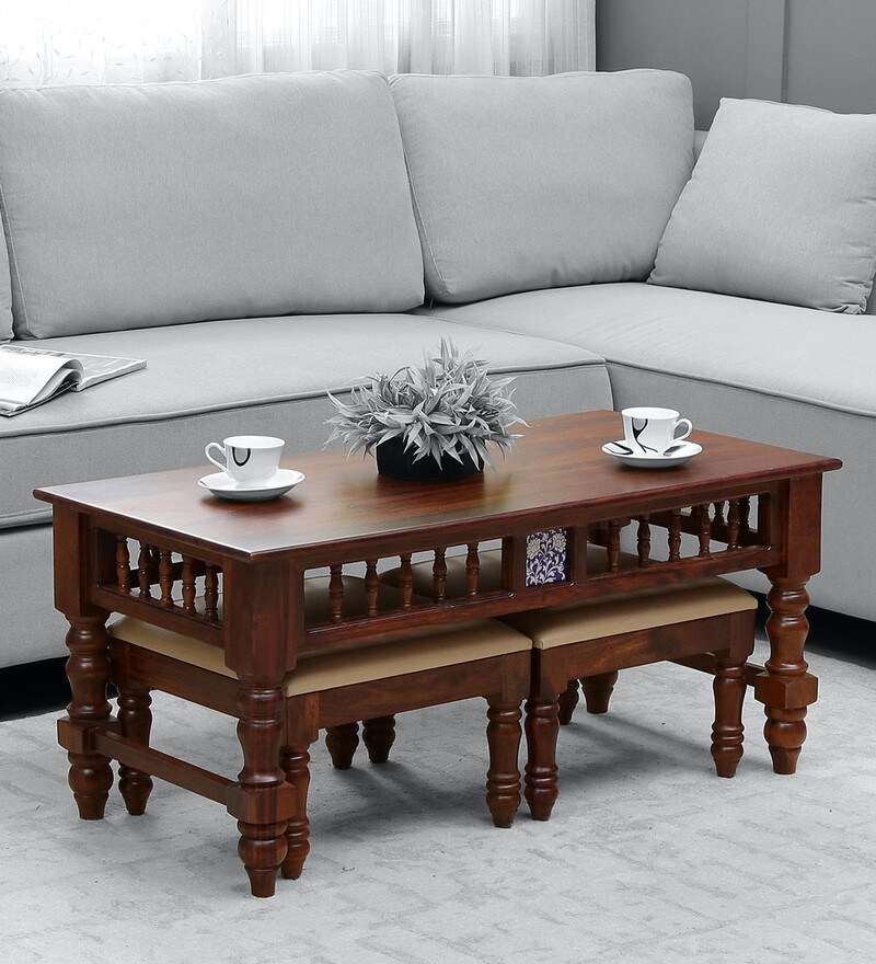 Buy Mayur Solid Wood Coffee Table Set In Honey Oak Finish Mudramark