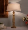 Mabel Rustic Wood Table Lamp With White Drum Shade