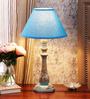 Ciel White Fabric Shade Table Lamp With Blue Base -