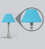 Ciel White Fabric Shade Table Lamp With Blue Base -