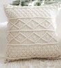 Cream Woven Macrame Knitted Cotton 16 x 16 Inch Cushion Cover