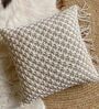 Cream Woven Cotton 16 x 16 Inches Cushion Cover