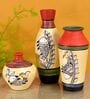 Madhubani Art Gold & Red Terracotta Floor Vase