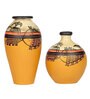 Madhubani Earthen Dartix (Set Of 2) Yellow Terracotta Floor Vases
