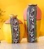 Madhubani Earthen Abra (Set Of 2) Yellow Terracotta Floor Vase