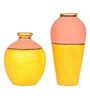 Madhubani Earthen Abra (Set Of 2) Yellow Terracotta Floor Vase
