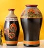 Madhubani Earthen Black & Orange Terracotta Floor Vase