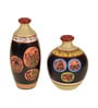 Madhubani Tattoo Art Eliviya (Set Of 2) Black & Orange Terracotta Floor Vase