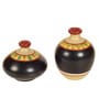 Madhubani Tattoo Art Whartin (Set Of 2) Black & Orange Terracotta Table Vase