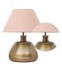 Gaze Beige Cotton Fabric Shade Night Lamp With Metal Base