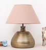 Gaze Beige Cotton Fabric Shade Night Lamp With Metal Base