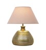 Gaze Beige Cotton Fabric Shade Night Lamp With Metal Base
