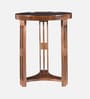 Magellan Mango Wood End Table In Tubbaq Finish With Brown Tinted Glass Top