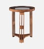 Magellan Mango Wood End Table In Tubbaq Finish With Brown Tinted Glass Top