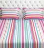 Pink & Grey Striped 240 TC Cotton King Size (Large) Bedsheet With 2 Pillow Covers Magical Linea Collection
