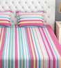 Pink & Grey Striped 240 TC Cotton King Size (Large) Bedsheet With 2 Pillow Covers Magical Linea Collection