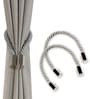 White Magnetic Curtain Tiebacks for Window Drapes Strong Rope Holdback Buckle (Pack of 2)