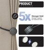 Grey Magnetic Curtain Tiebacks for Window Drapes Strong Rope Holdback Buckle (Pack of 2)
