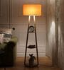 Mylo Yellow Cotton Shade Shelf Floor Lamp With Birch Ply Base