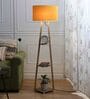 Mylo Yellow Cotton Shade Shelf Floor Lamp With Birch Ply Base