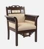 Maharaja Teak Wood 1 Seater Sofa in Beige & Walnut Finish Maharaja Teak Wood 1 Seater Sofa in Beige & Walnut Finish