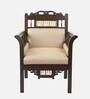 Maharaja Teak Wood 1 Seater Sofa in Beige & Walnut Finish Maharaja Teak Wood 1 Seater Sofa in Beige & Walnut Finish