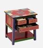 Mahesvari Solid Wood Bedside Table In Hand-Painted Multicolour