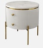 Majestic Metal Bedside Table With Drawers in White And Gold Colour