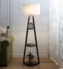 Frappe Off White Cotton Shade Shelf Floor Lamp With Birch Ply Base