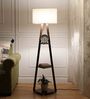 Frappe Off White Cotton Shade Shelf Floor Lamp With Birch Ply Base