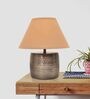 Malana Antique Brass Large Beige Cottan Fabric Shade Table Lamp with Antique Brass Base