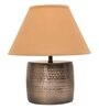 Malana Antique Brass Large Beige Cottan Fabric Shade Table Lamp with Antique Brass Base