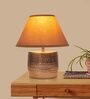 Malana Antique Brass Large Beige Cottan Fabric Shade Table Lamp with Antique Brass Base