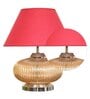 Chicago Maroon Cotton Shade Night Lamp With Metal & Glass Base
