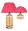 Minimalist Maroon Cotton Shade Night Lamp With Metal & Glass Base